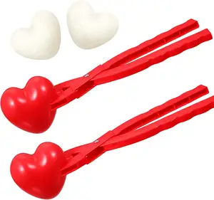 Heart Snowball Maker Winter Mould with Handle Plastic Heart Snowball Makers Outdoor Snowball Clip for Valentine's Day