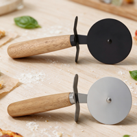 Coupe-pizza pliable en acier inoxydable à une roue avec manche en bois d'acacia, coupe-herbes, rouleau à tarte, diviseur pour la pâtisserie
