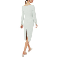 Haute qualité 2 pièces Tweed menthe Boucle sur mesure robe mi-longue ceinture col en V Double bouton femmes Tweed Blazer jupe ensemble