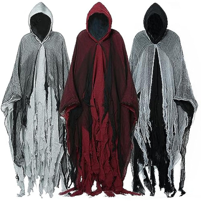 Halloween Cape Hooded Cosplay Costume Retro Medieval Horror Witch Zombie Skeleton Devil Costume
