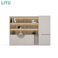 Ensemble de bureau exécutif LIYU avec chaise en cuir, bibliothèque, mobilier de bureau moderne en bois clair, table de direction avec rangement