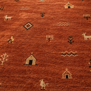 Tapis en laine noué à la main contemporain en terre cuite, avec envers antidérapant en caoutchouc, pour salon, à poils moyens - Product Image 2