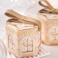 Boîte à bonbons rotative de style européen en forme de cheval, en papier artistique écologique, boîte cadeau hexagonale pour mariage, fête d'anniversaire
