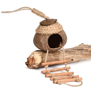 Kuş evi doğal hindistan cevizi kabuğu yuva kuş kafesi papağan el yapımı kafesleri için merdiven bahçe asılı kuş evleri - Product Image 4