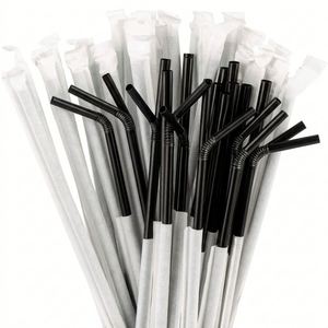 200 pièces * 50 paquets de pailles en plastique flexibles noires, 7,75 x 0,23 pouces, pailles courbées pour les fêtes - Product Image 2