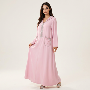 Abaya à capuche ornée de strass pour femmes avec poches, longueur intégrale, marque privée - Product Image 1