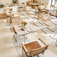 Ensemble de mobilier commercial en rotin de luxe nordique, table et chaises, vente en gros d'usine, pour salon de thé, pâtisserie, restaurant de nouilles et restaurant occidental
