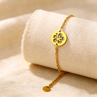 Bracelet à disque découpé Hibiscus Hawaïen, en acier inoxydable plaqué or, résistant au ternissement, pour usage quotidien