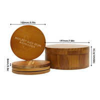 Ensemble de 3 sous-verres ronds en bois massif avec boîte de rangement à couvercle en bois, coffret cadeau pour boissons, table, bar à domicile, taille personnalisée