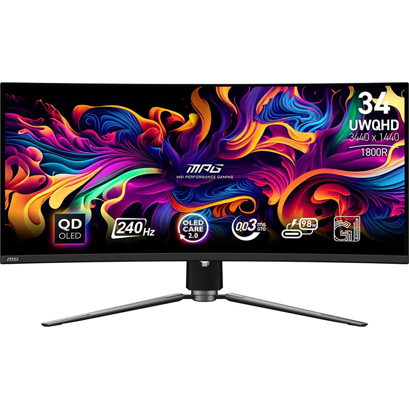 MSI MPG 341CQPX QD-<strong>OLED</strong> 34" Ultrawide Gaming <strong>Monitor</strong> UWQHD, <strong>240Hz</strong>, 0.03ms GTG, QD-<strong>OLED</strong> Curved 1800R, G-Sync Compatible
