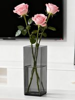 Vase carré en acrylique de luxe léger, haut de gamme, pour la maison, le salon, transparent, pour l'arrangement floral, rose, lys, fleurs fraîches
