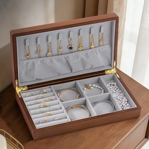 Wood Jewelry Box With Lids Rectangle Solid Color Hard Material For <b>Rings</b> Earrings Necklaces <b>Storage</b> Organization - Product Image 1