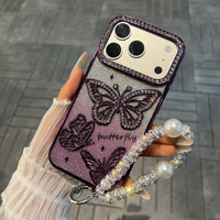 Coque de téléphone papillon scintillante électroplaquée diamant pour iPhone 18 Pro, accessoires mobiles de luxe pour iPhone 17 16 15 14 Pro Max