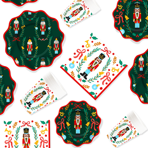 DAMAI Christmas Party Plates Napkins Tableware Set Supplies <b>Disposable</b> Dinnerware Red Decoration Favors for 8 Guests - Product Image 2