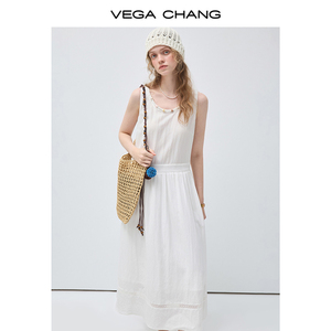 Robe d'été décontractée ample blanche sans manches VEGA CHANG avec ourlet en dentelle ajourée, matière douce <span class=keywords><strong>et</strong></span> confortable - Product Image 5