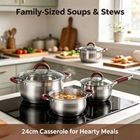 Ensemble de casseroles en acier inoxydable de style américain, écologique, avec poignée en silicone, couvercle en verre, compatible induction, gaz et lave-vaisselle