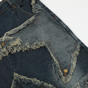 Shorts en <span class=keywords><strong>jean</strong></span> mi-long pour homme, respirants, style vintage, en coton délavé, avec bords bruts et patchs, pour l'été - Product Image 4