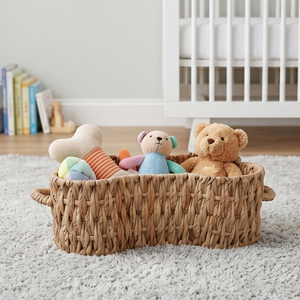 Panier de rangement tressé en forme d'os pour chien avec poignées, boîte de rangement en osier naturel pour jouets d'animaux, plateau pour chiens - Product Image 5