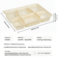 Conteneur alimentaire jetable en PP à 6 compartiments, compostable, pour plats à emporter, boîte à lunch compartimentée, conteneur alimentaire à emporter