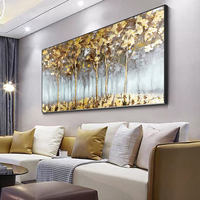 100% acrylique nordique peint à la main forêt d'or photos d'arbre moderne grande peinture à l'huile abstraite art mural fait à la main