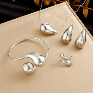 Stainless Steel Teardrop Jewelry <b>Set</b> Gold Color Irregular Shape Unisex Fashion <b>Bracelet</b> Necklace Earrings - Product Image 2