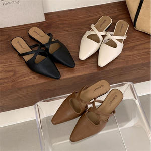 Fermer orteil demi pantoufle femmes 2025 nouvelles chaussures <span class=keywords><strong>Muller</strong></span> pointues françaises à fond plat - Product Image 1