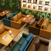 Retro Amerikanisches Massivholz Bar Café Restaurant Sofa mit Armlehnen 1-4 Personen Sofa Tisch und Stuhl Set
