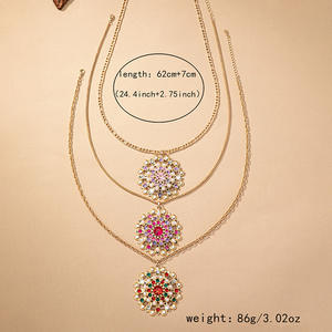 LJC-192复古长款女式派对脖子饰品水晶水钻钻石合金花朵吊坠项链 - Product Image 3