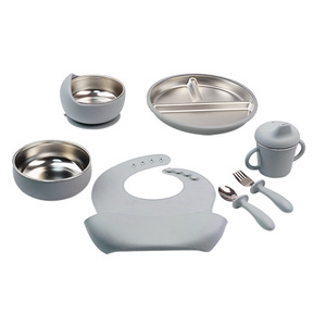 Aangepaste Kleur Roestvrij Staal Siliconen Servies Kinderen Spenen Set Baby Borden Kom Maaltijd Baby Voeding Set Met Zuigkracht - Product Image 6