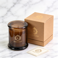 Stoples Lilin Mewah 8oz 10oz 12oz Coklat Stoples Lilin Kaca Kosong dengan Tutup Custom