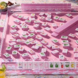 Juego de Mahjong Tropical con Diseño de Bar de Cócteles, Copa de Vino, Botella de <span class=keywords><strong>Ron</strong></span>, Sombrilla de Frutas, Patrón de Aves, Acrílico Rosa y Blanco, Kit de Mahjong Americano - Product Image 3