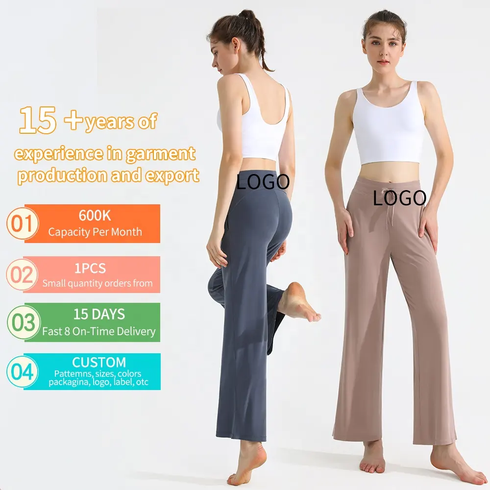 Pantalones de yoga ajustados de cintura alta para mujer, pantalones largos de pierna ancha informales de primavera y verano de Color sólido para adultos