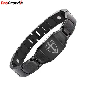 Therapie Energie Manchet Titanium Staal Dubbele Trapeziumvormige Koolstofvezel Armband Punk Armband Voor Mannen Mode Sieraden Accessoires