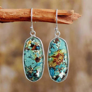 Orecchini Pendenti in Turchese Stile Bohémien con Montatura in Argento, Gioielli da Donna alla Moda, Orecchini Statement di Forma Ovale - Product Image 3