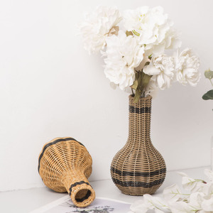 Vase tissé à la main en rotin, vase à fleurs pour la décoration de la maison, ornement de bureau, motif circulaire XH24-315 - Product Image 2