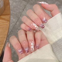 Vente en gros d'usine : Faux ongles à presser en acrylique faits main, style français, œil de chat violet fleuri