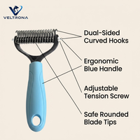 Peigne démêlant double face pour animaux de compagnie, râteau pour sous-四rêches de chiens et chats, outil anti-chute de poils, lames incurvées en acier inoxydable, poignée ergonomique pour démêler les nœuds