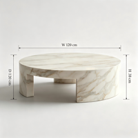 Table basse de luxe en marbre blanc. Base Courbe Minimaliste Moderne, Surface Polie, Étanche. pour la chambre à coucher, la salle de bain, le salon