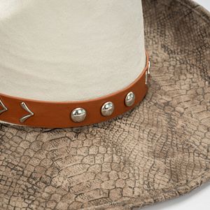 Nouveau chapeau de <span class=keywords><strong>cowboy</strong></span> en daim synthétique imitation serpent, couleur contrastée, style western, à large bord incurvé, pour la <span class=keywords><strong>musique</strong></span> <span class=keywords><strong>country</strong></span> et les tenues décontractées - Product Image 4