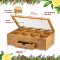 Organisateur de sachets de thé, cadeau de Noël, boîte à thé en bambou, boîte de rangement multifonctionnelle pour couverts, plateau en bois pour la cuisine, boîte de rangement pour sachets de thé