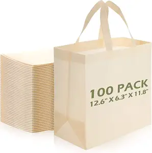 Tas jinjing yang dapat digunakan kembali, Set tas belanja tanpa tenun dengan pegangan kain tas Tote portabel krem besar