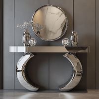 Table console en bois de chêne massif de haute qualité, style moderne, avec miroir, pour salon, usage hôtelier, finition argentée, garantie 5 ans