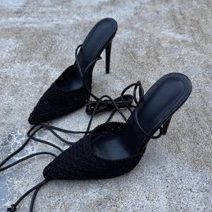 <span class=keywords><strong>Mules</strong></span> Baotou <span class=keywords><strong>à</strong></span> talons hauts et bout pointu en maille tressée de couleur unie pour <span class=keywords><strong>femme</strong></span>, nouvelle collection été 2026, ajourées, <span class=keywords><strong>à</strong></span> lacets, talons fins rehaussants - Product Image 2