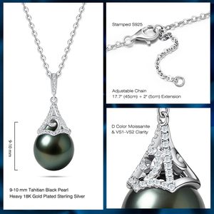 สร้อยคอไข่มุกดำตาฮิติ 9-12 มม. AAAA ไข่มุกน้ำทะเล เงินสเตอร์ลิง จี้มอสซาไนต์ ของขวัญสำหรับผู้หญิง เครื่องประดับ - Product Image 4