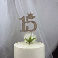 Numéro 15 Rhinestone Princess Crown Monogram Cake Topper - Sweet 15th Birthday Party (Gold ou Silver)