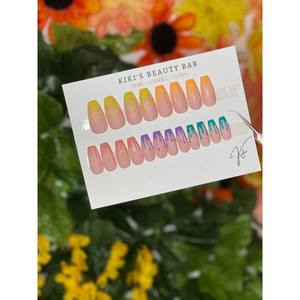 Juego de 20 Uñas Multicolores con Efecto Goteo (Tamaños 0-9) Incluye Empujador de Cutículas, Pulidor y Pegamento para Uñas - Product Image 2