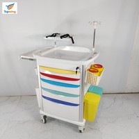 Carrito de Emergencia Médico Profesional de Plástico ABS, Carrito de Enfermería para Hospital con 5 Cajones, Poste para Suero, Estante para Desfibrilador, UCI, ER