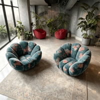 Fauteuil en velours à motif floral rétro, canapé individuel artistique pour chambre et appartement