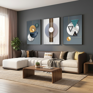 ARTKN - Juego de 3 Cuadros Decorativos Abstractos con Marco de Metal, Arte Geométrico, Pinturas con Patrones de Formas y Retratos, Marco de Madera - Product Image 3