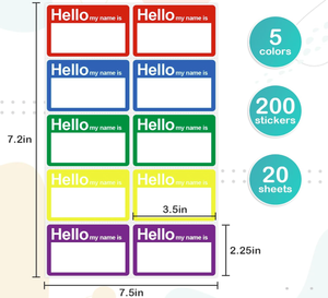 5 Color MF <b>Labels</b>, 57x89mm, Flat Pack with Barcode, Removable Adhesive <b>Name</b> Tags for Identification - Product Image 5